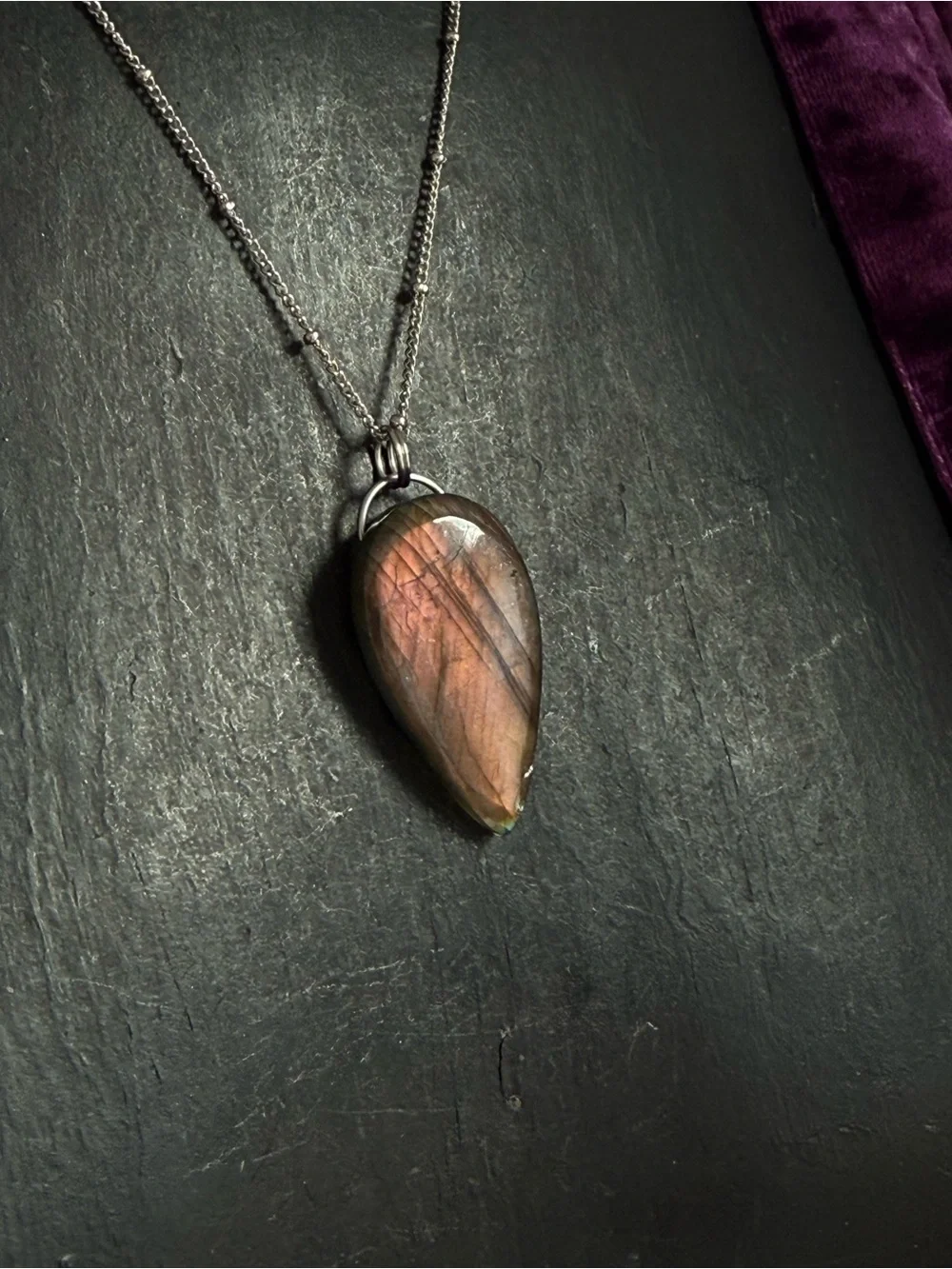 Labradorite Teardrop Pendant Necklace - Rose Flash natural  crystal jewelry